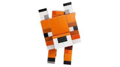 The Fox LEGO figure in orange with white face and black details
