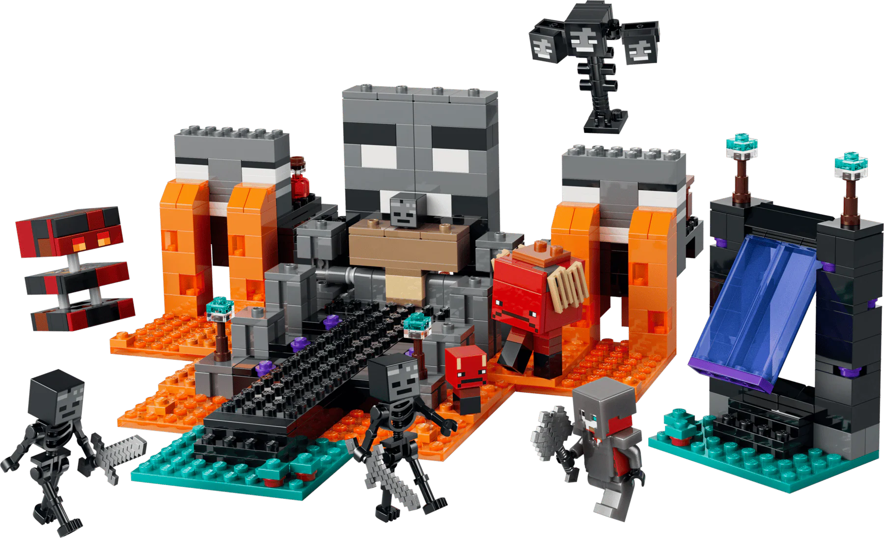 Minecraft Wither Battle build with orange, gray and black wither skeleton figures
