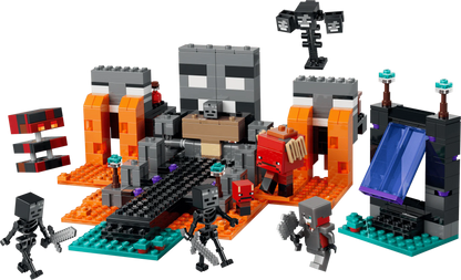 Minecraft Wither Battle build with orange, gray and black wither skeleton figures