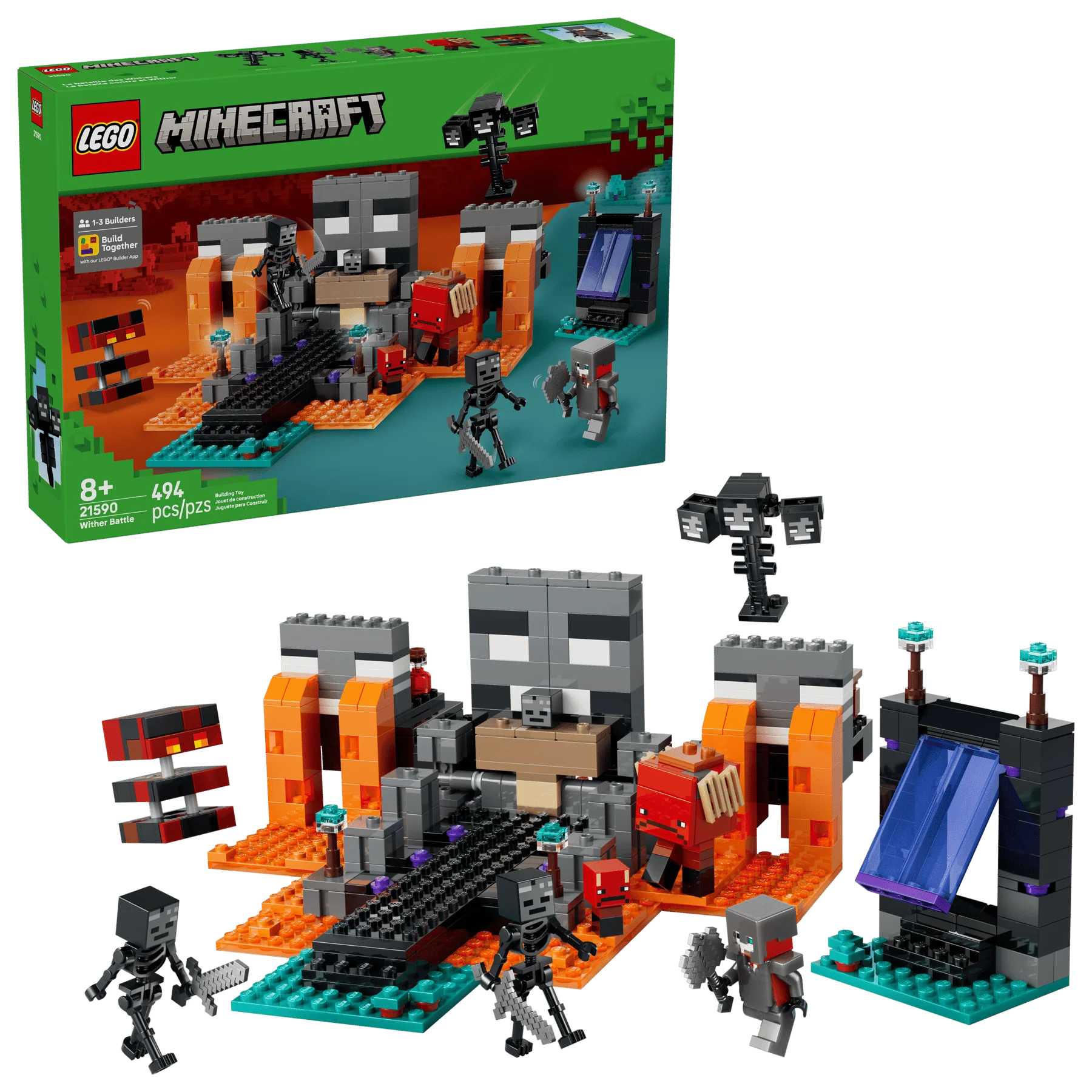 Lego Minecraft Wither Battle set box with minifigures and building pieces, 494 pcs