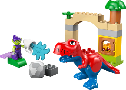 Spidey-Rex red dinosaur with green goblin figure and arch building piece, plus blocks