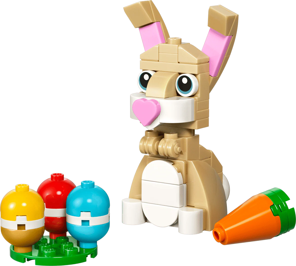 Cute Easter Bunny LEGO Creator brick-built bunny with pink ears holding a heart
