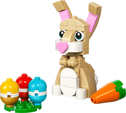 Cute Easter Bunny LEGO Creator brick-built bunny with pink ears holding a heart