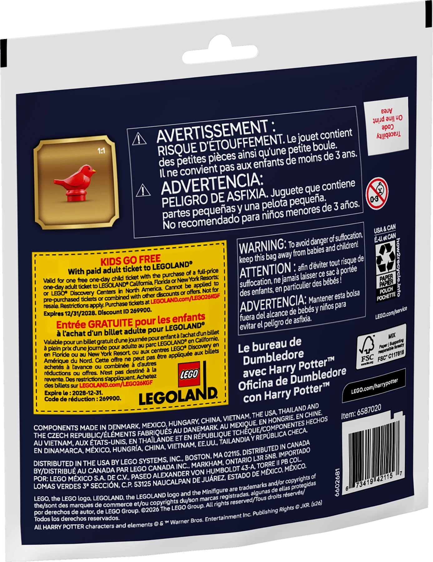LEGO Harry Potter 30724 box back with warnings and contents details