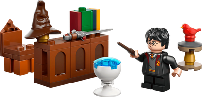 LEGO Harry Potter set pieces: brown office desk, minifigure and accessories
