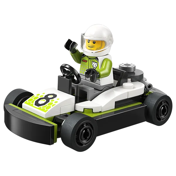 Go-kart racer toy with white-and-green astronaut minifigure driver