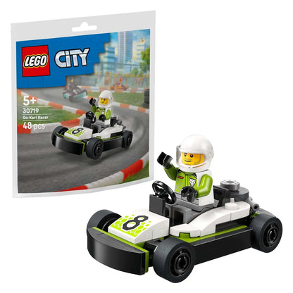 Go-kart racer building set box with white-and-green kart and astronaut minifigure