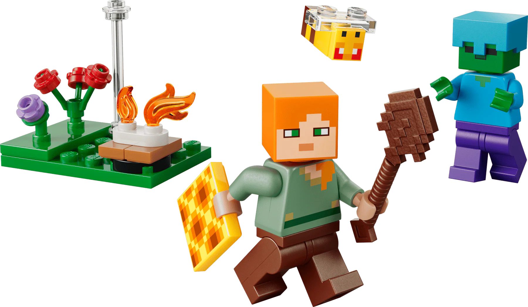 Alex's Campfire Conflict minifigure holding axe with campfire accessories