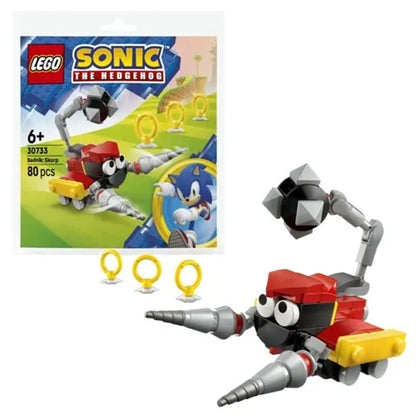 LEGO Badnik Scorpion build with red armor, grey arms and legs, yellow head