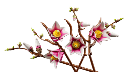 Magnolia branches LEGO: angled view of brown stems with pink-white 3D blossoms