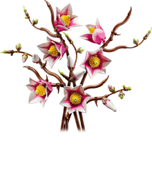 Magnolia branches LEGO: brown stems with pink-white flowers and green buds