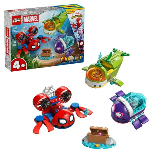 Spidey underwater vehicles set box showing red and green submersibles and accessories