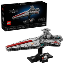 Venator-Class Attack Cruiser model with display stand, gray and red starship