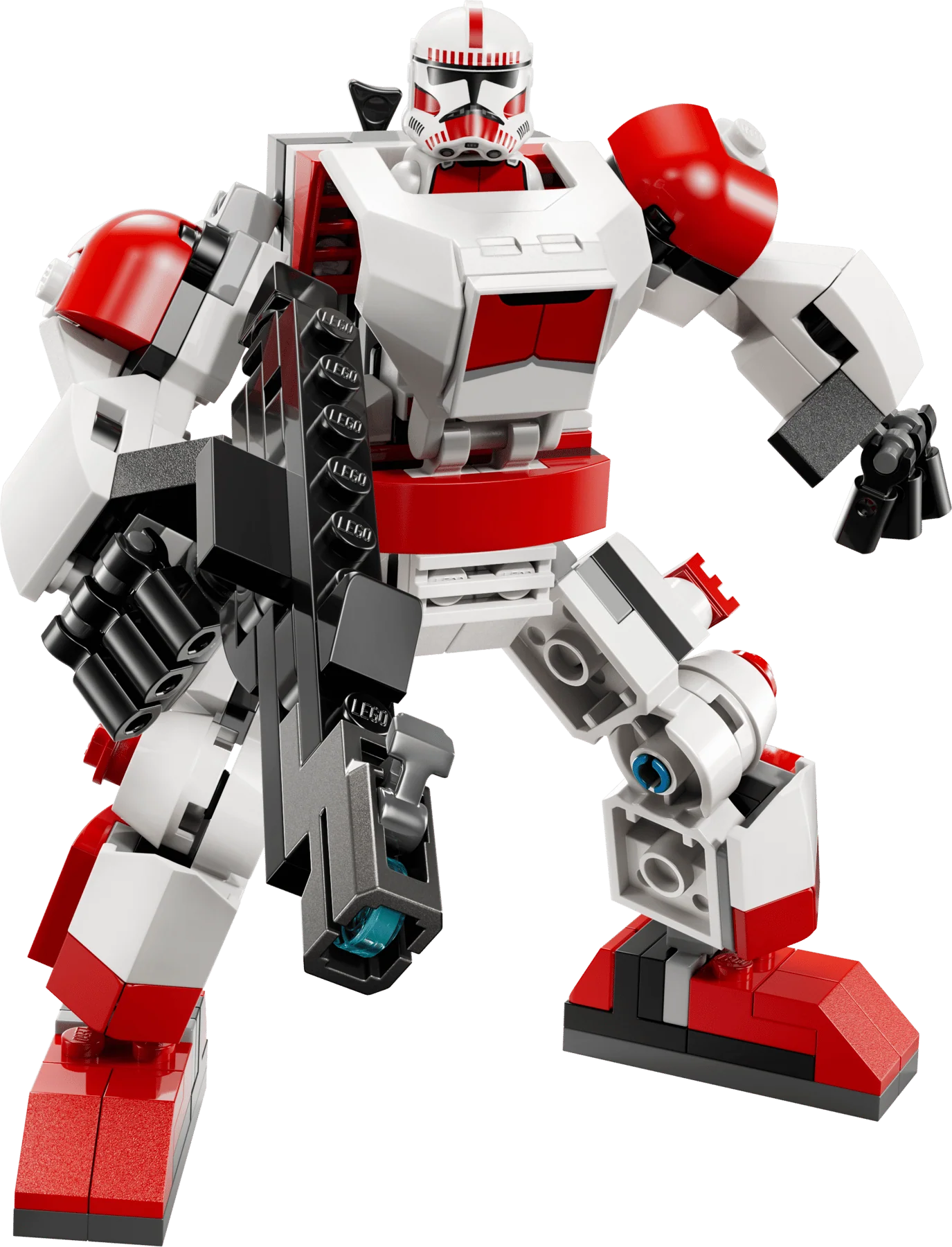 Clone Shock Trooper mech figure, white armor with red shoulder and black blasters
