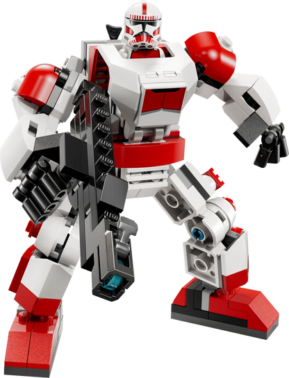 Clone Shock Trooper mech figure, white armor with red shoulder and black blasters