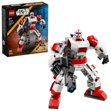 Clone Shock Trooper mech set box and white-and-red trooper figure