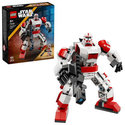 Clone Shock Trooper mech set box and white-and-red trooper figure