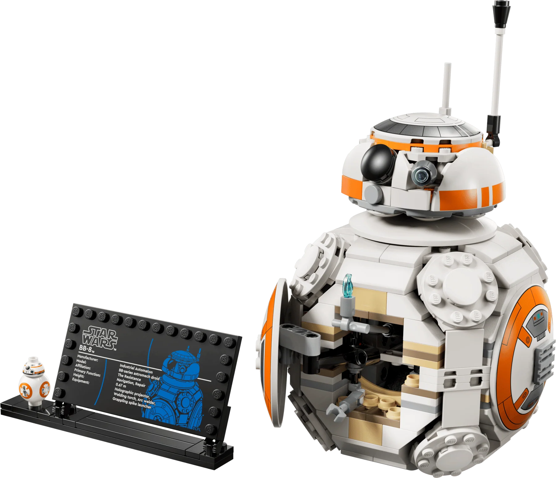 Bb-8 Astromech droid with side opening and antennas, orange-and-white body