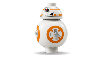 Bb-8 Astromech droid head and upper body, orange markings on white shell