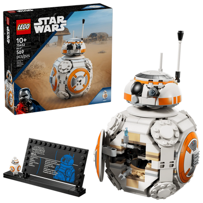 Bb-8 Astromech droid in LEGO bricks, white with orange panel accents
