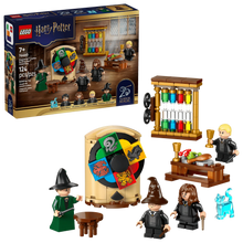 Sorting Hat Ceremony LEGO set with 4 minifigures, cauldron and house-wheel piece