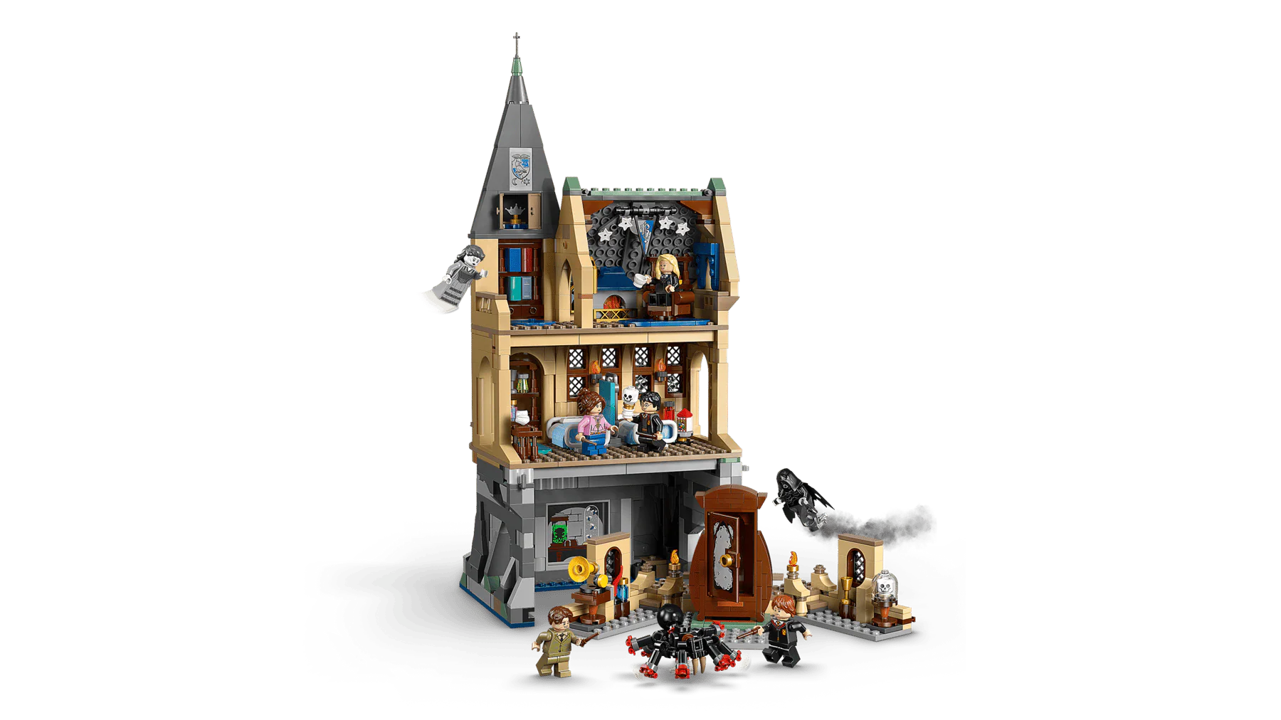 Hogwarts Hospital Wing castle model with open interior floors, figures, and details