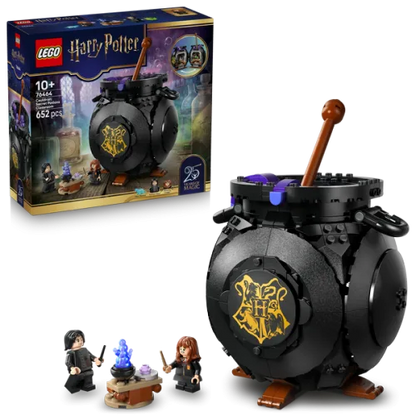 LEGO Harry Potter cauldron playset box with assembled cauldron and mini figures