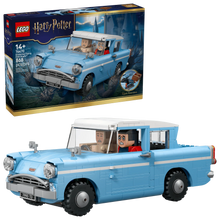 Enchanted Flying Ford Anglia brick model set, light blue car with open interior