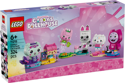 LEGO Gabby’s Dollhouse cat friends building set box, 5 characters on display