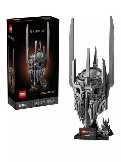 Saurons Helm LEGO-Icons: grauer Rüstungshelm mit langen spitzen Klingen