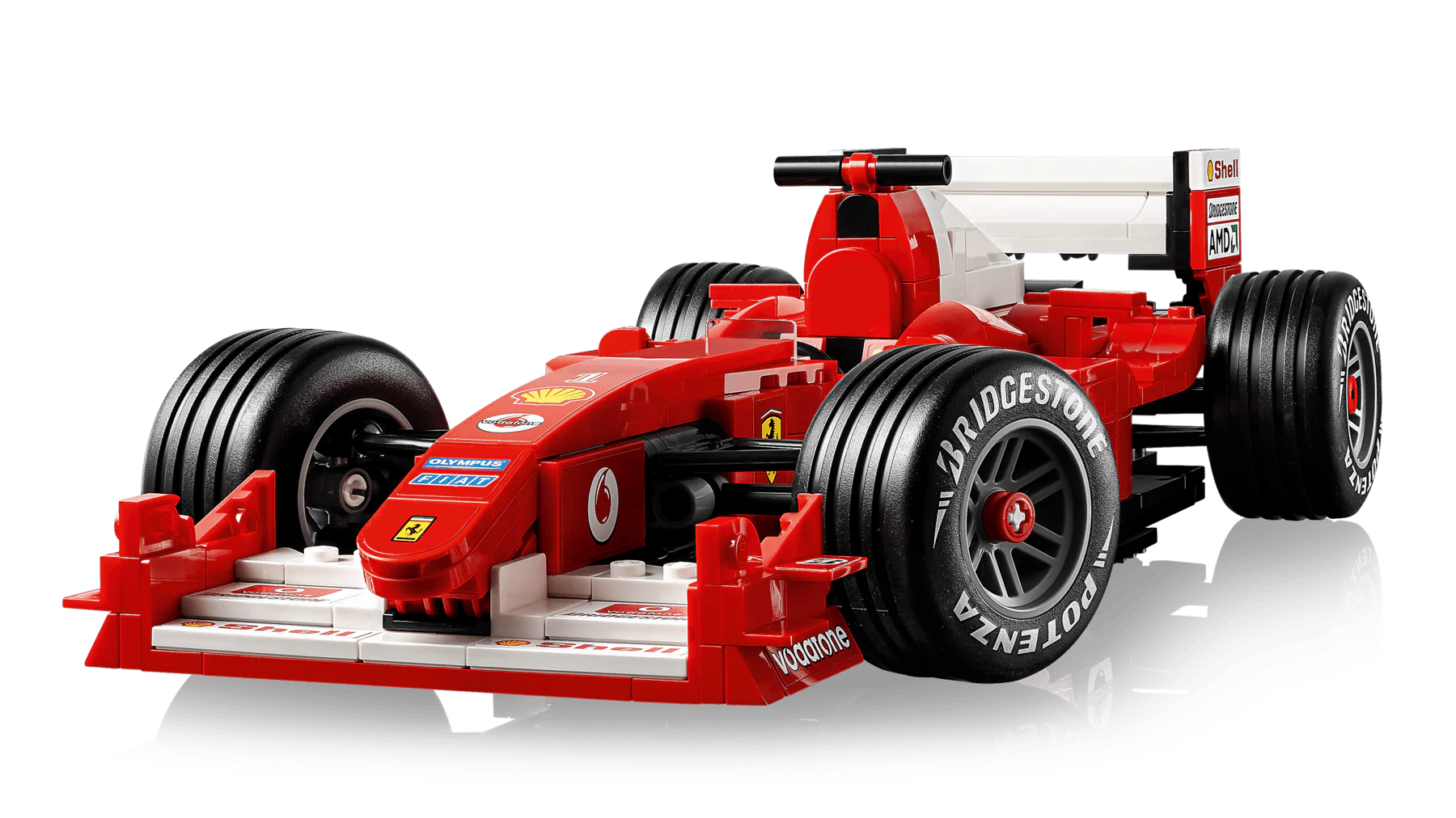Ferrari F2004 & Michael Schumacher red front view, detailed LEGO F1 car with tires