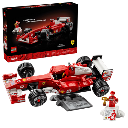 Ferrari F2004 & Michael Schumacher race car set, red build with driver minifigures