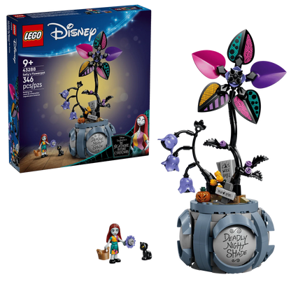 LEGO Disney Sally’s Flowerpot set box with purple mechanical flower build