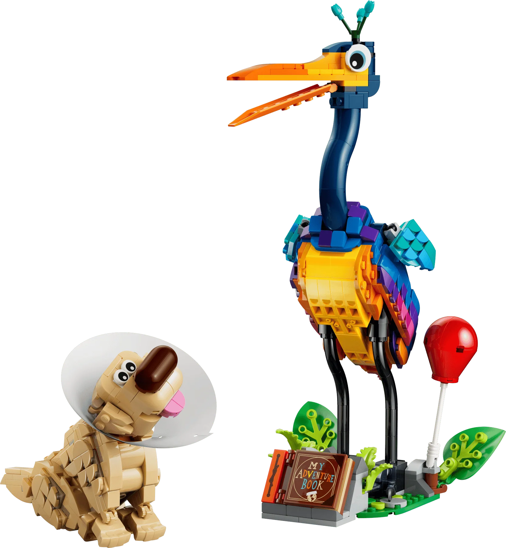 Kevin & Dug LEGO Set: Dug-Steinfigur, Vogel mit rotem Ballon und Pflanzenbasis