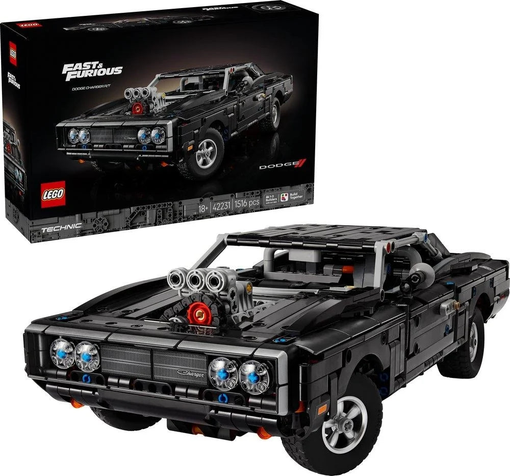 LEGO Technic Dodge Charger R/T set box with assembled black car model