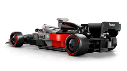 Audi Revolut F1 race car model, three-quarter side view with rear intake section