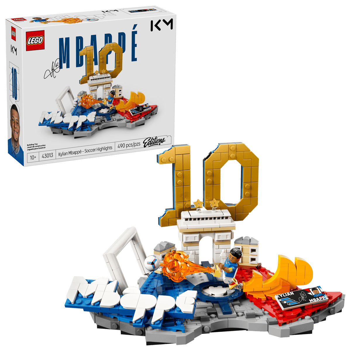 LEGO Kylian Mbappé Soccer Highlights set with box and built display model