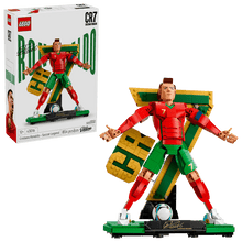 LEGO soccer player building set box with red-and-green Ronaldo minifigure