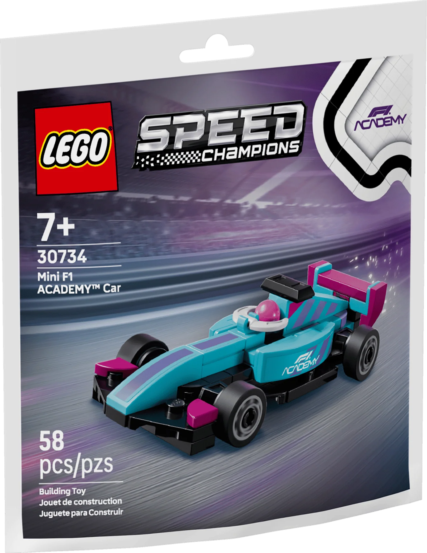 Mini F1 Academy car set box, age 7+, 58 pieces, item 30734