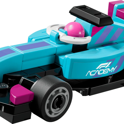 Mini F1 Academy™ toy car, turquoise with magenta nose and wheels, front wing