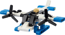 LEGO Technic White seaplane with blue pontoons and black propellers