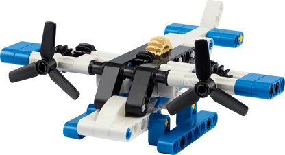 LEGO Technic White seaplane with blue pontoons and black propellers