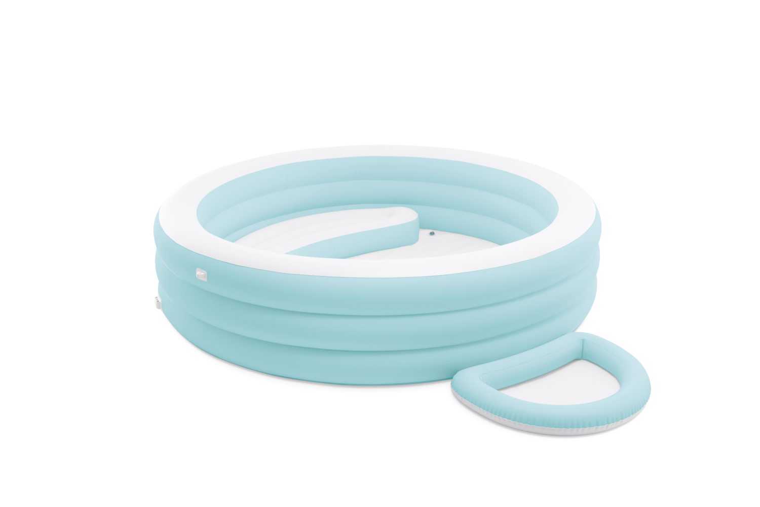 Inflatable pool lounge canopy set in light blue: circular pool with two armrest rings
