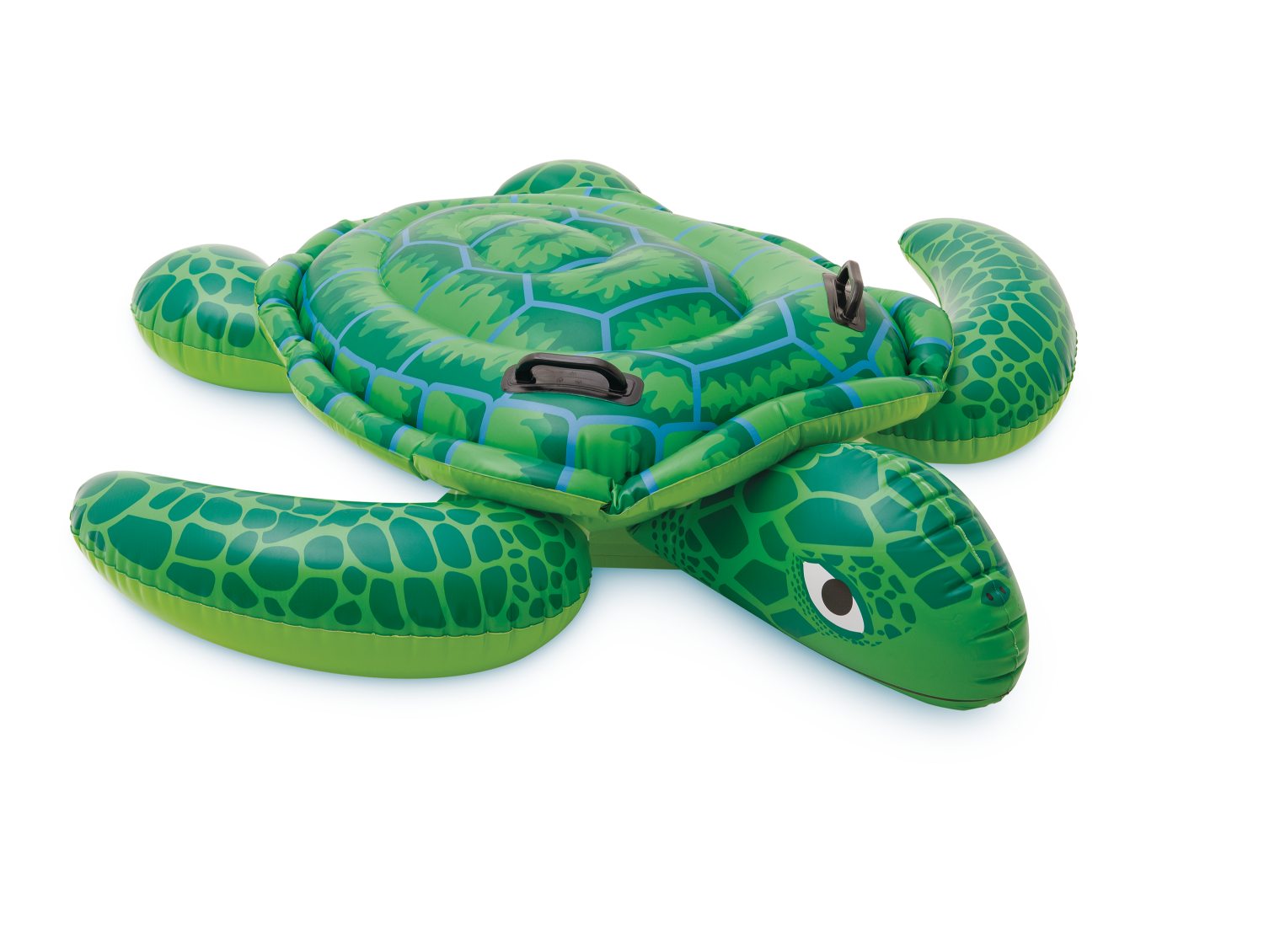 Green sea turtle ride-on float with patterned shell and two side handles