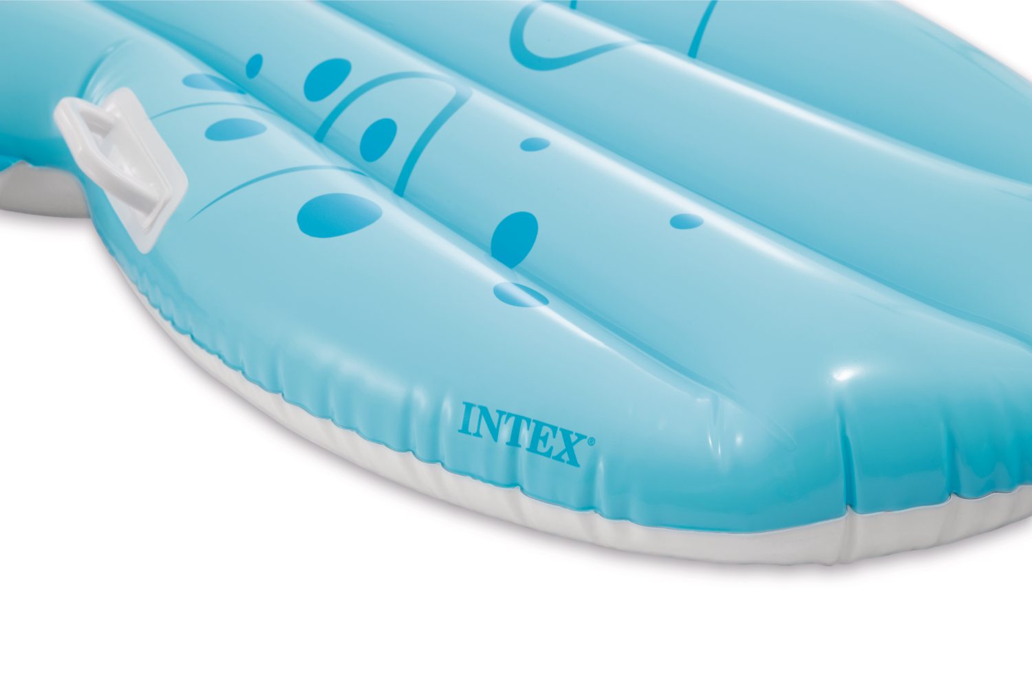 Pool float rim with white trim and INTEX logo on blue body