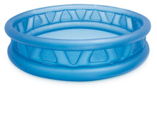 Blue inflatable pool with ribbed sides and molded rim