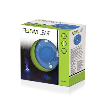 LED floating pool fountain retail box with blue and green circular LED fountain