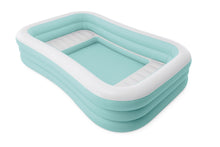 Inflatable pool lounge with aqua interior, white rim, and two raised side seats