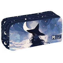 Two-compartment navy pencil case with star-and-moon print and MUST Team logo