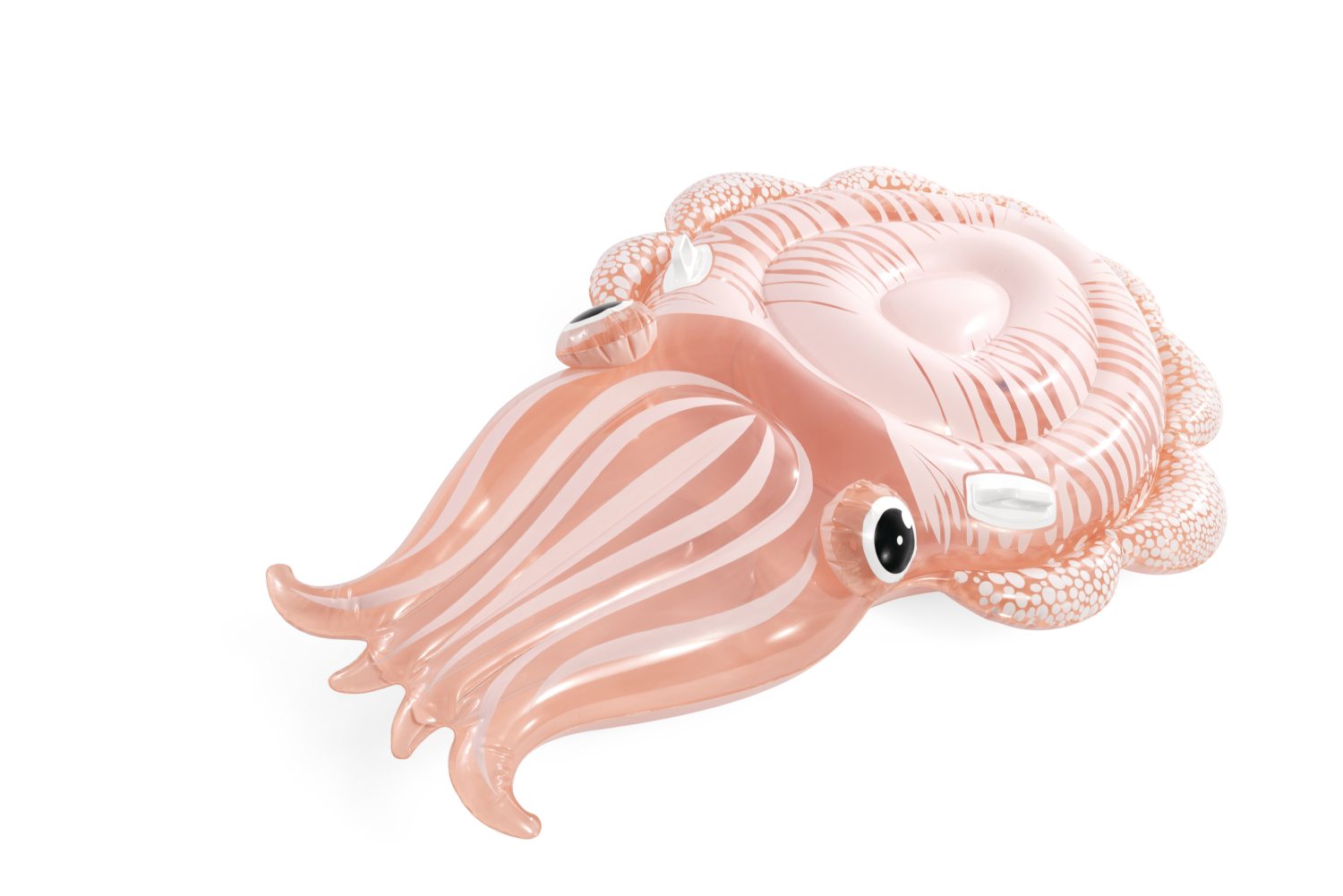 Cuttlefish float pool toy, light pink inflatable with textured body and striped tentacles